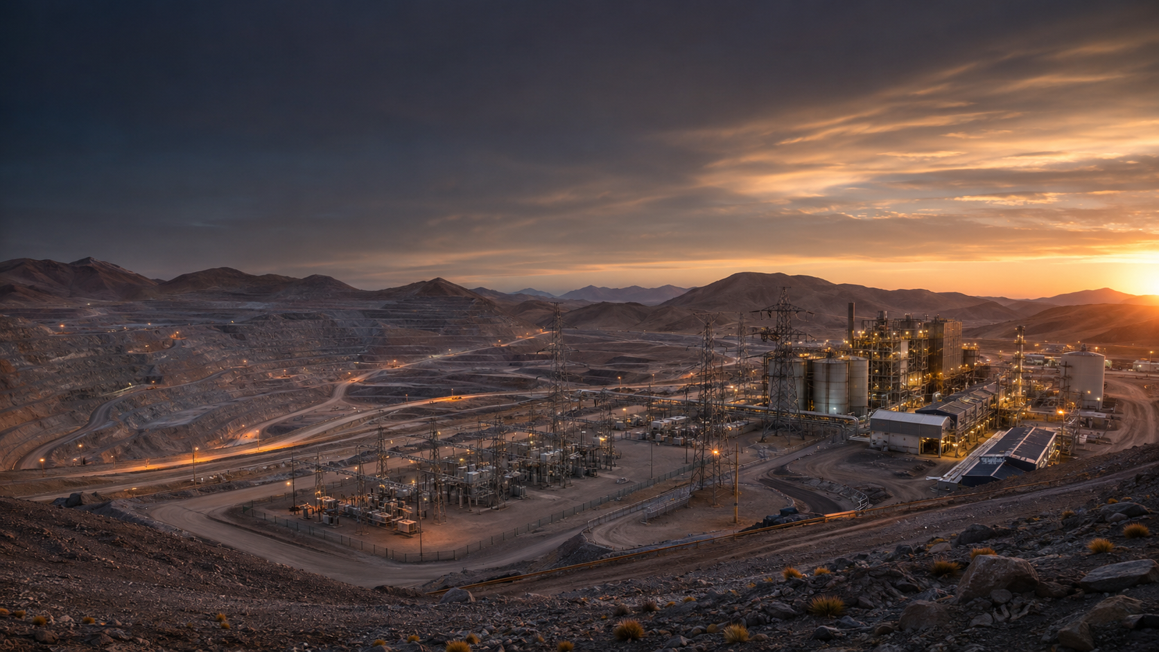 Operación minera, planta industrial e infraestructura eléctrica integradas
