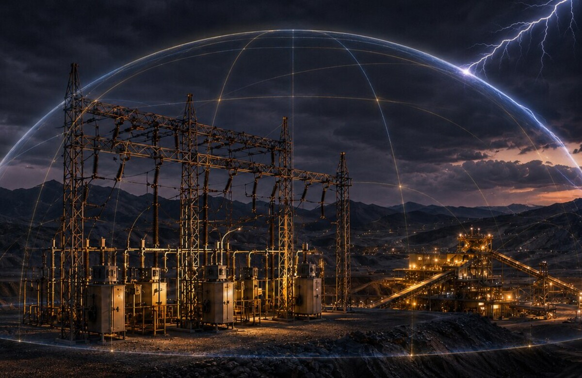 Visualización conceptual de protección integral sobre infraestructura eléctrica