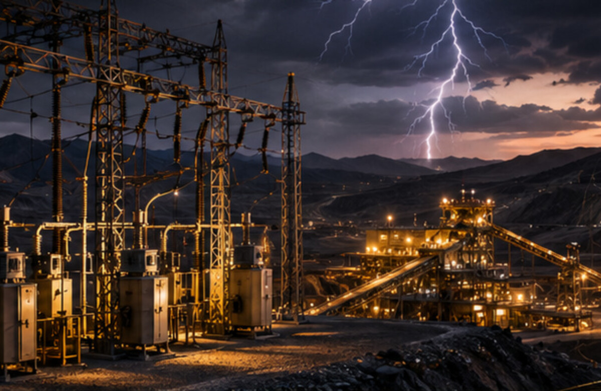 Subestación e infraestructura industrial expuestas a una tormenta eléctrica